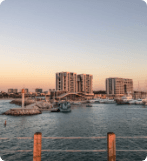 Harbor at sunset view